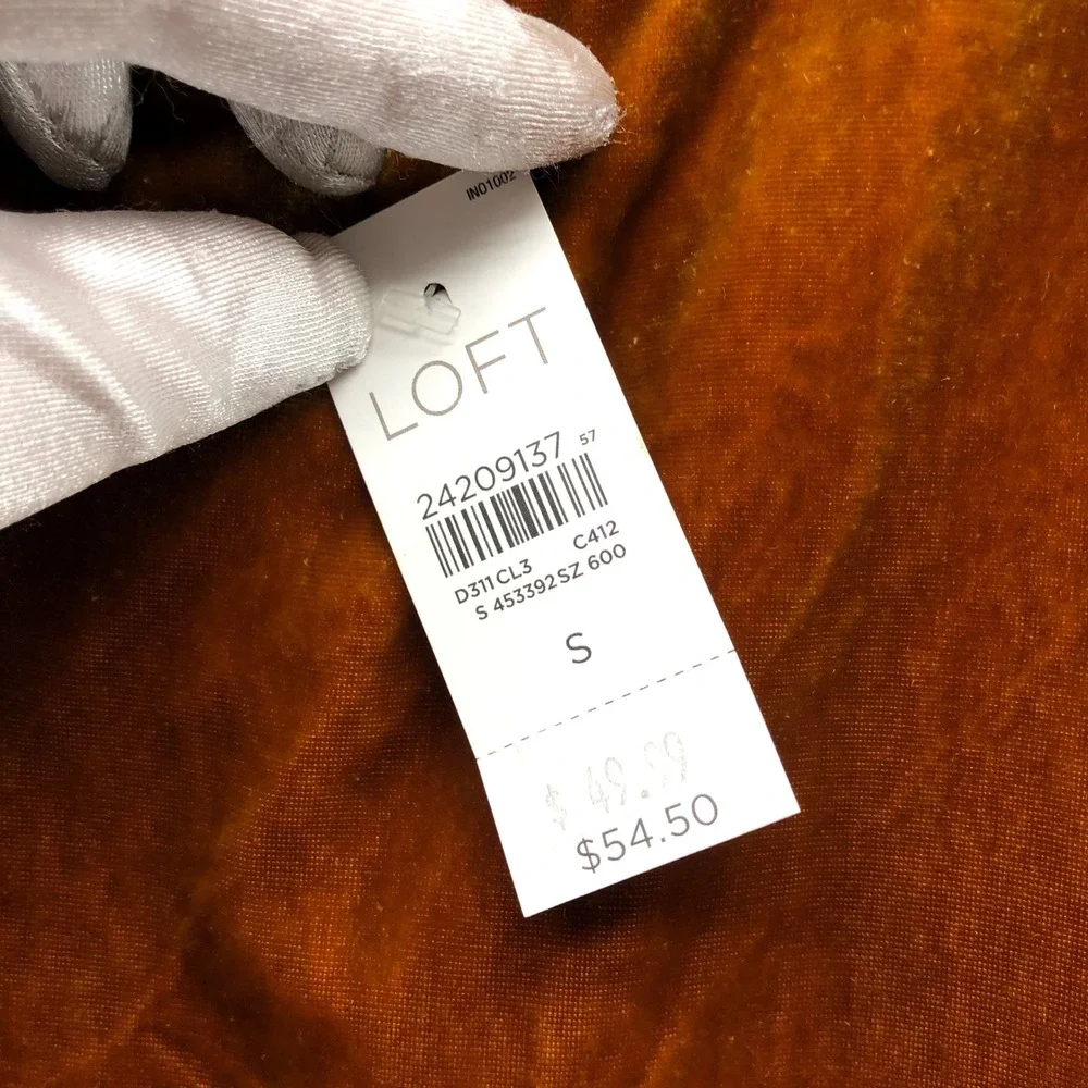 NWT LOFT Velvet Tie Back Puff Sleeve Blouse Womens S Gold Mustard Holiday Top